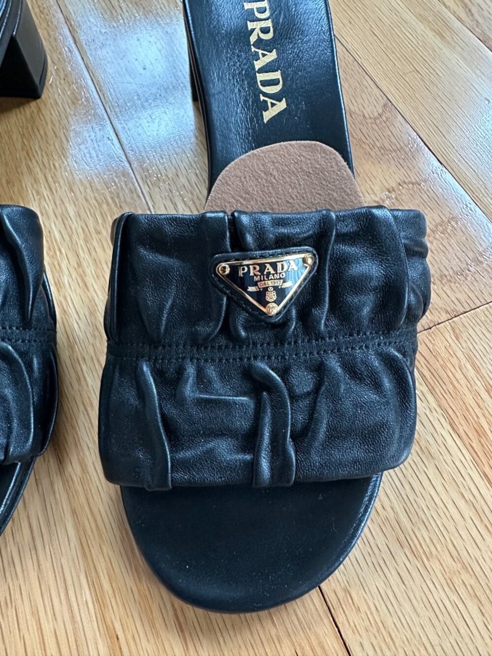 Prada Black 35mm Matelasse Nappa Leather Block Heel Sandals - Size 36.5 - Picture 4 of 8